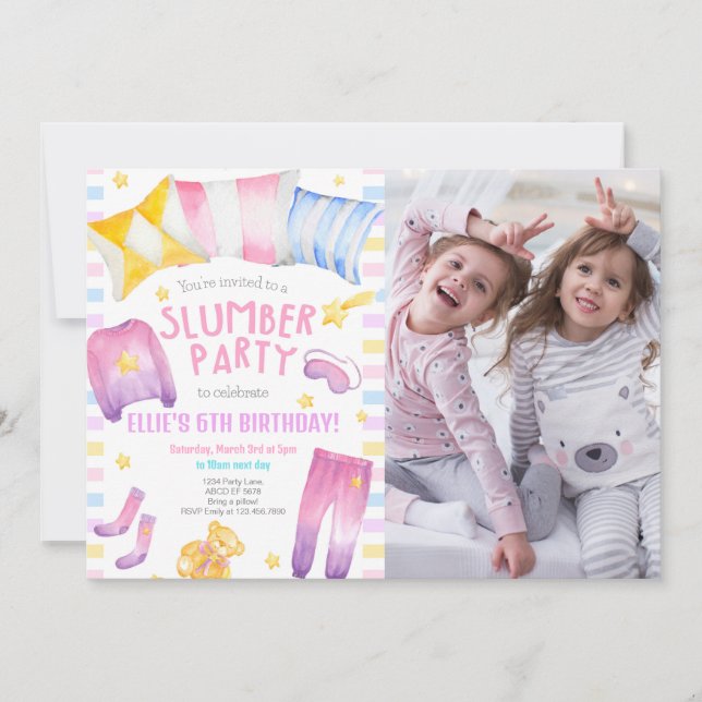 Girl Sleepover Slumber Party Birthday Photo Invitation (Front)