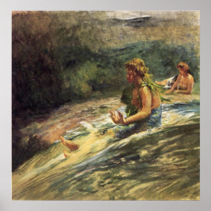 'Girl Sliding Down Water Fall' - LaFarge Print