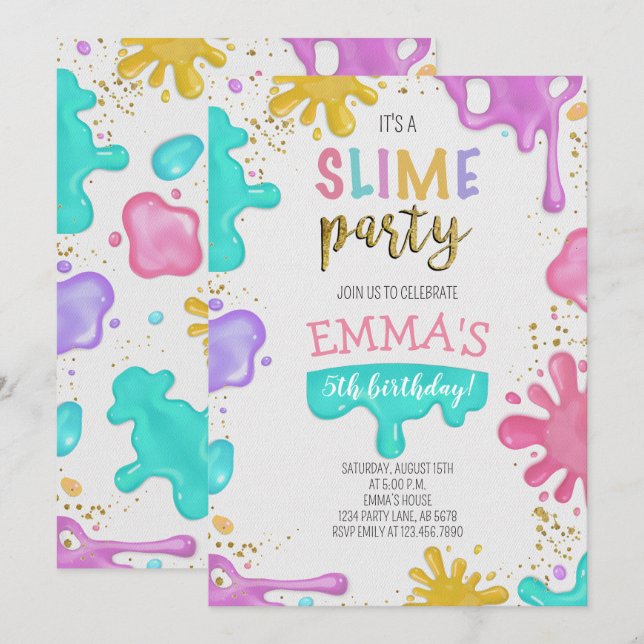 Girl Slime Birthday Party Invitation (Front/Back)