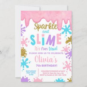 Girl slime birthday party invitation, Slime. Invitation