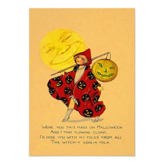 Girl Smiling Jack O Lantern Pumpkin Full Moon Card