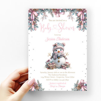 Girl Snowman Baby Shower Invitation