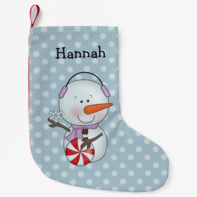 Girl Snowman Personalised Small Christmas Stocking (Front)