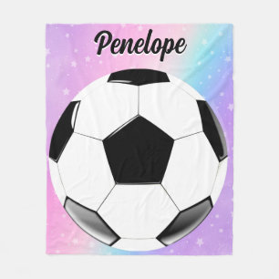 Girl Soccer Ball Pastel Stars Personalised Name Fleece Blanket