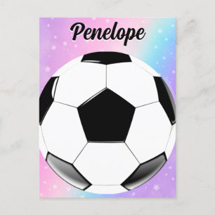 Girl Soccer Ball Pastel Stars Personalised Name Postcard