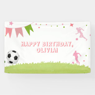 Girl Soccer Football Party Banner Pink Sports