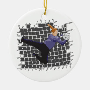 girl soccer goalie save ceramic tree decoration