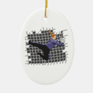 girl soccer goalie save ceramic tree decoration