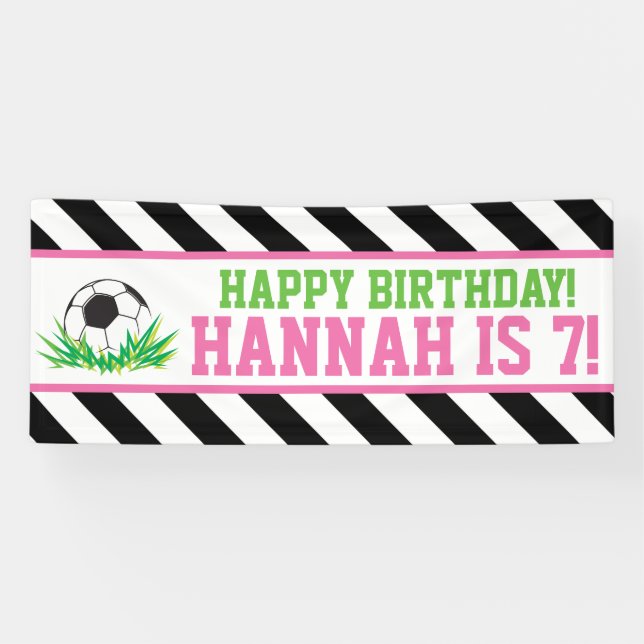 Girl Soccer Happy Birthday Banner (Horizontal)