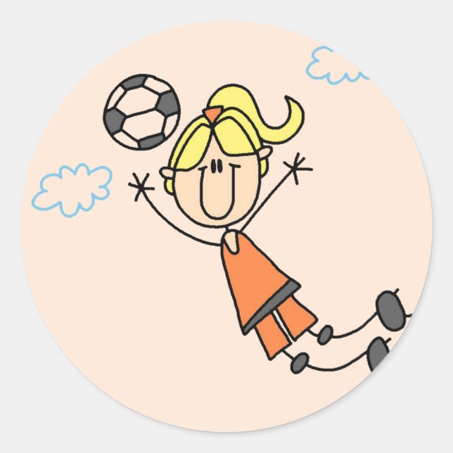 Girl Soccer Jump Tshirts and Gifts Classic Round Sticker (Front)