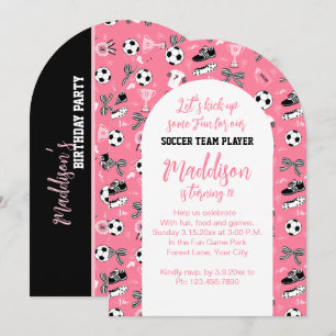 Girl Soccer Player birthday party girly pink  Invitation