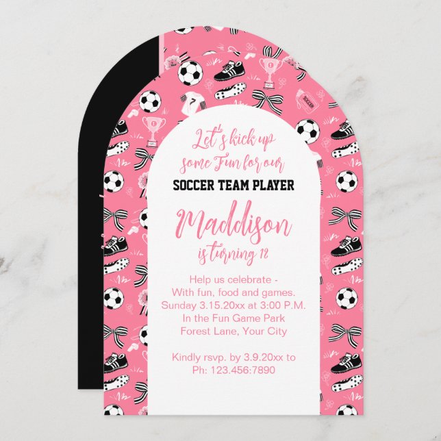 Girl Soccer Player birthday party girly pink  Invitation (Front/Back)