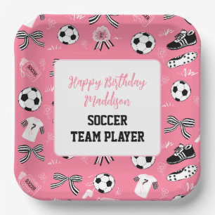 Girl Soccer Player birthday party girly pink Paper Plate