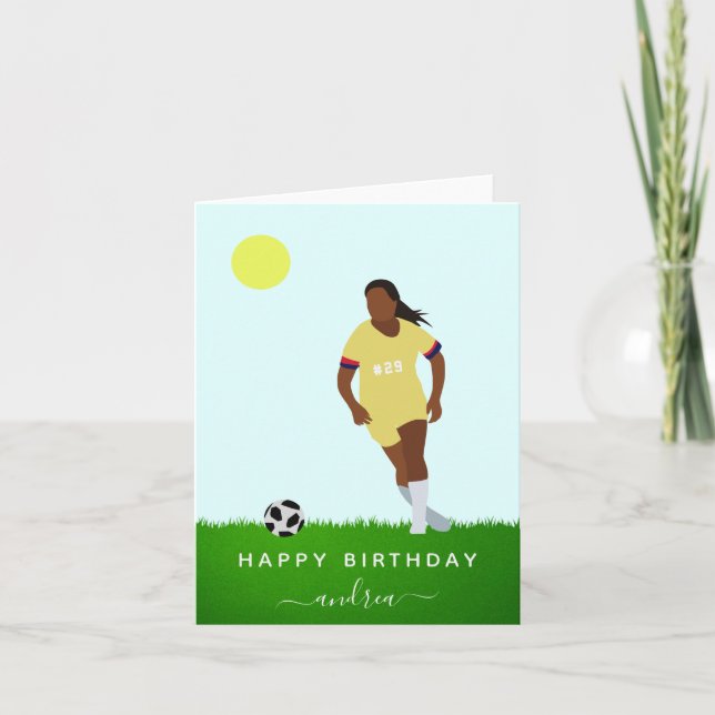 Girl Soccer Player Illustration Name Jersey Number Card (Front)