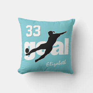 girl soccer player kicking goal choose ANY colour Cushion