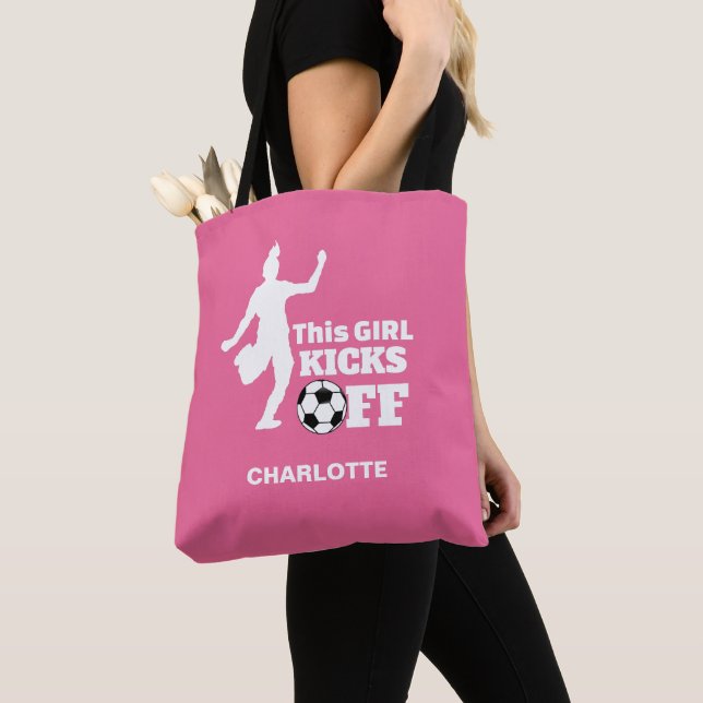 Girl Soccer Player Personalised Graphic Tote Bag (Close Up)