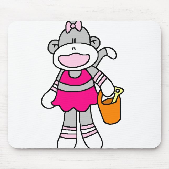 Girl Sock Monkey at Beach Mouse Mat (Front)