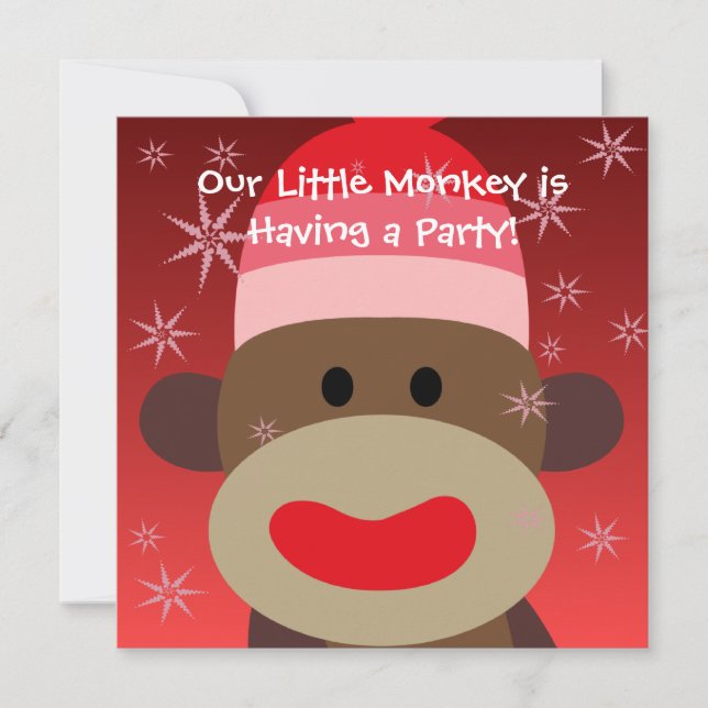 Girl Sock Monkey Birthday Invitation (Front)