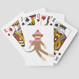 girl sock monkey playing cards