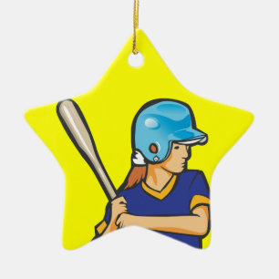 girl softball baseball player graphic ceramic tree decoration