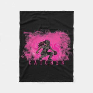 Girl Softll Catcher In Gear With Pink Smoke Ckgrou Fleece Blanket