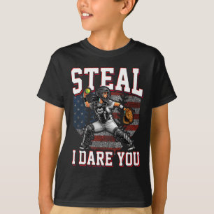 Girl Softll Catcher Steal I Dare You With American T-Shirt