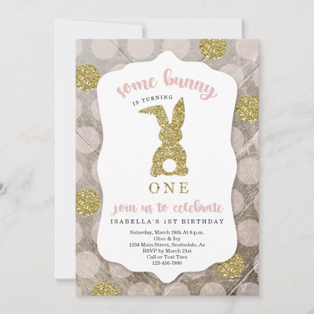 Girl Some Bunny Is Turning One Easter 1st Birthday Invitation (Front)