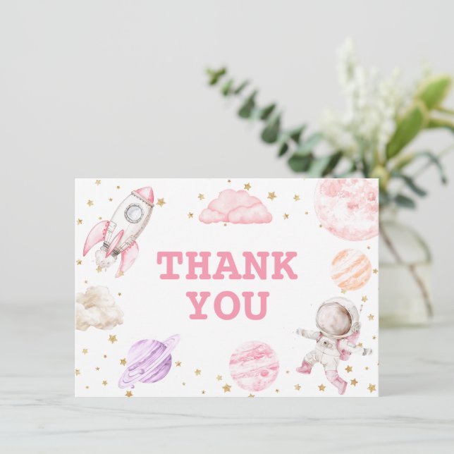  Girl Space Birthday Thank You Card (Standing Front)