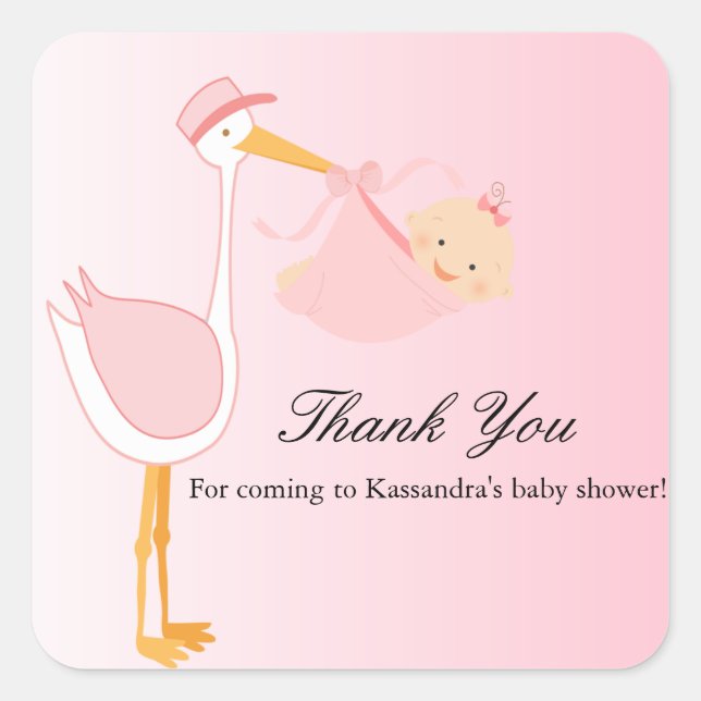 Girl Special Delivery Stork Baby Shower Sticker (Front)