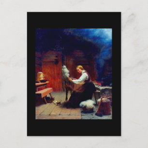 Girl Spinning Wool Postcard