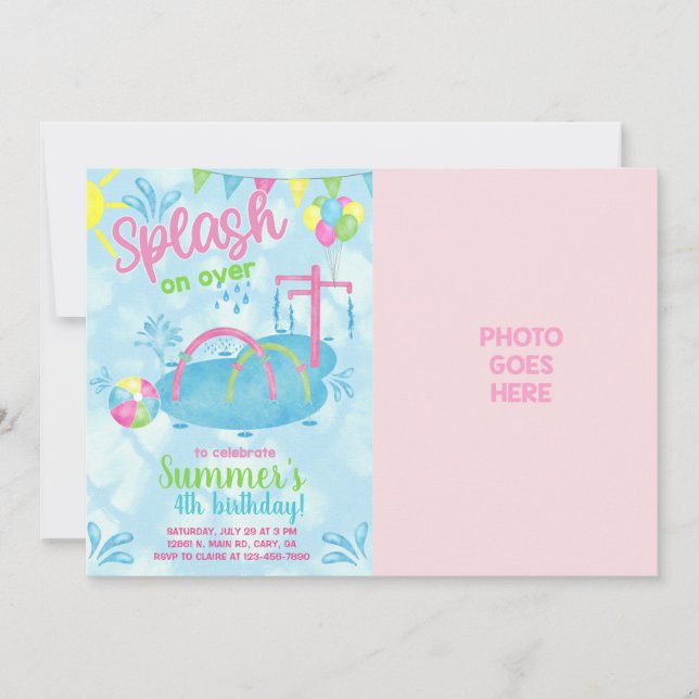 Girl splash pad water park birthday invite. invitation (Front)
