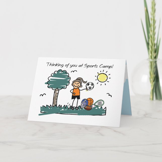 Girl Sports Camp Stick Figure Thinking of You Card (Front)