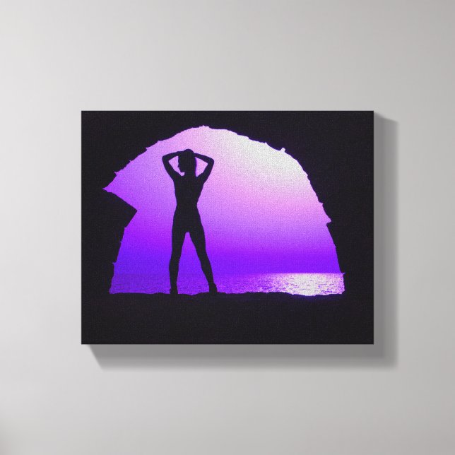 Girl Standing in Arch Purple Fine Art Canvas Print (Front)