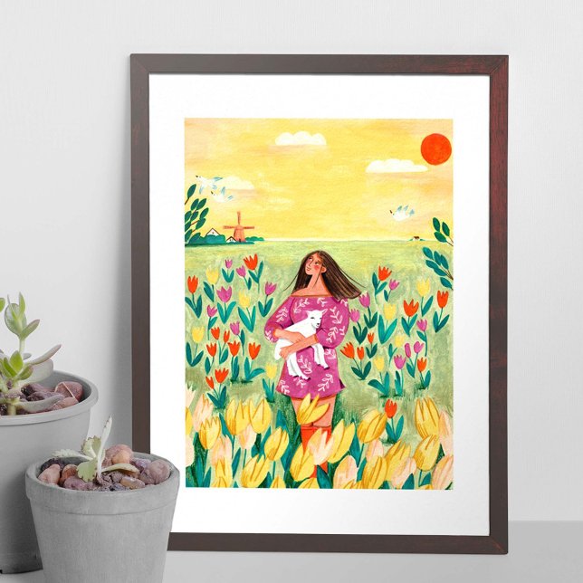 Girl standing in Dutch tulip field Poster (Creator Uploaded)
