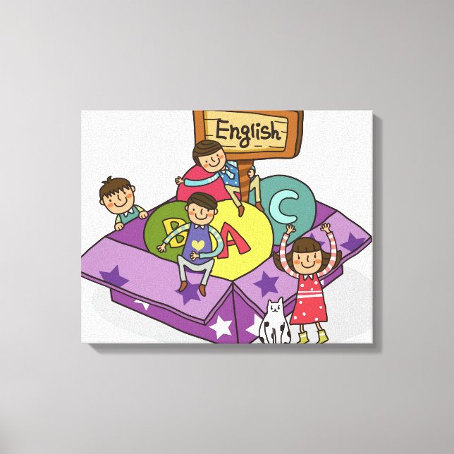 Girl standing with arms raised and boys sitting canvas print (Front)