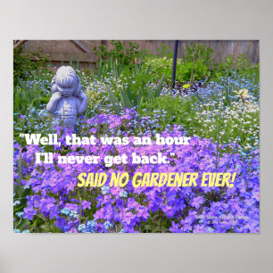 Girl statue blue violet phlox forget-me-not flower poster