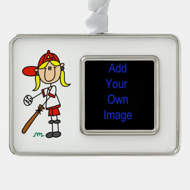Girl Stick Figure Baseball At Bat Framed Ornament (Front)