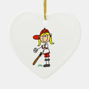 Girl Stick Figure Baseball Up At Bat Ceramic Tree Decoration