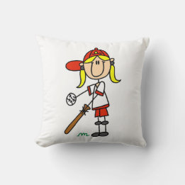 Girl Stick Figure Baseball Up At Bat Cushion