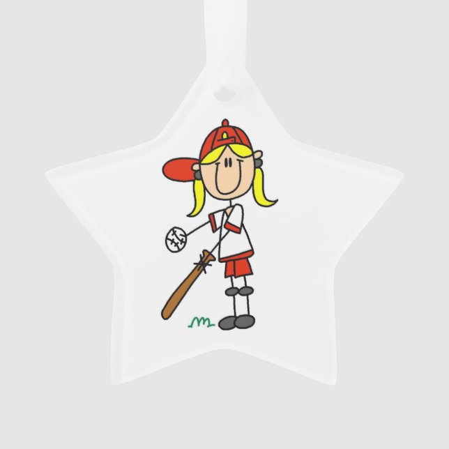 Girl Stick Figure Baseball Up At Bat Ornament (Front)