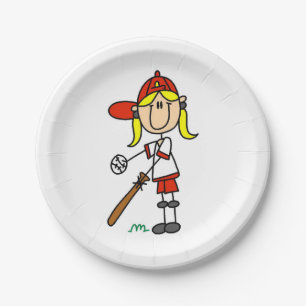 Girl Stick Figure Baseball Up At Bat Paper Plate