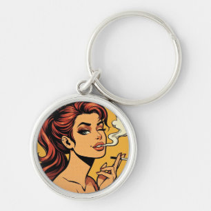 Girl Stoner   Comic book pop art   Smoking lovers Key Ring