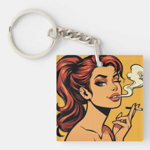 Girl Stoner Comic book pop art Smoking lovers Key Ring