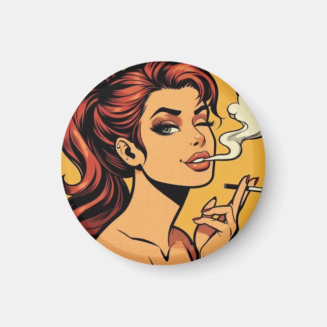 Girl Stoner | Comic book pop art | Smoking lovers Magnet (Front)