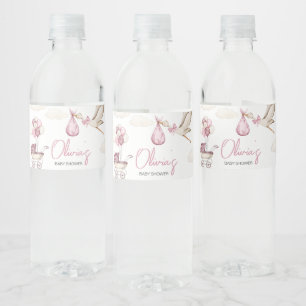 Girl Storck Special Delivery Baby Shower Water Bottle Label
