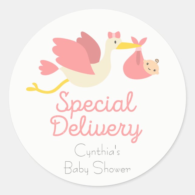 Girl Stork Baby Shower Stickers (Front)
