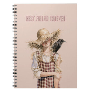 Girl Straw Hat Crow Notebook
