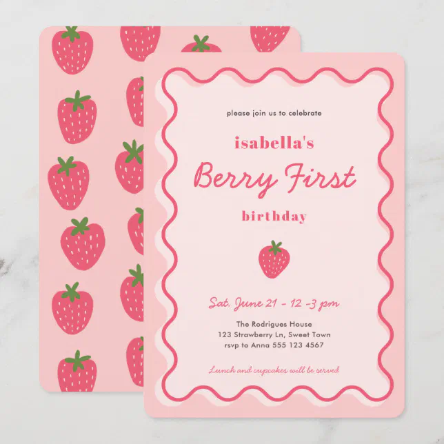 Girl Strawberry Berry First 1st Birthday Invitation | Zazzle