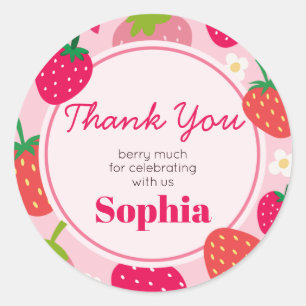 Girl Strawberry Berry First Birthday Party Classic Round Sticker