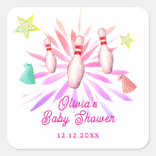 Girl Strike Up Bowling Sport Party Baby Shower Square Sticker